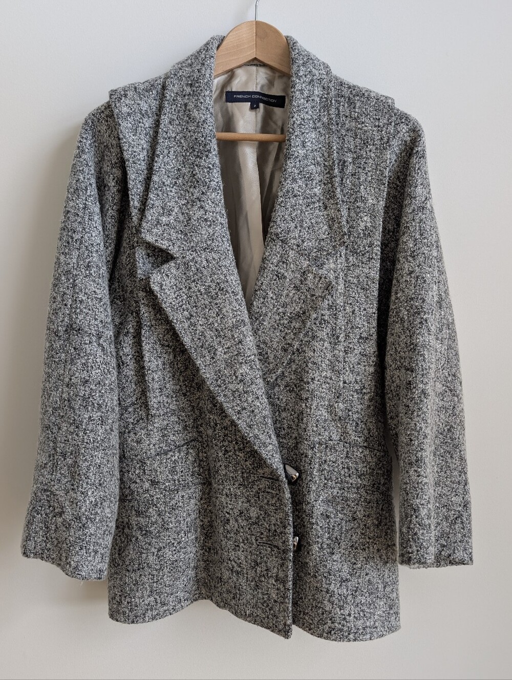 French Connection Grey Tweed Blazer Jacket Coat Wide Sleeve Lapels Wool Blend 2